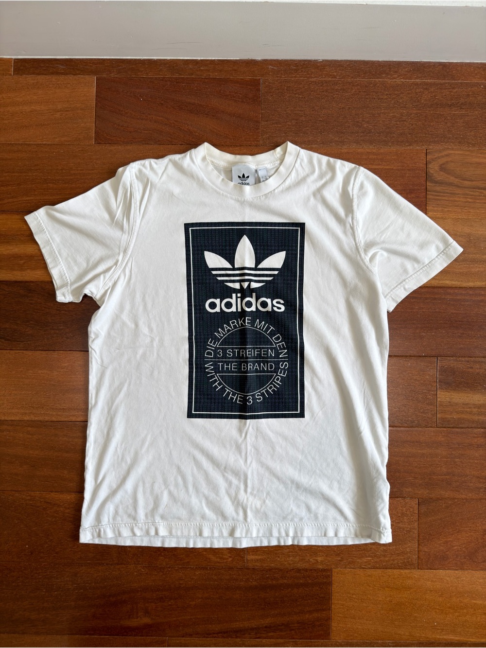 adidas White Tee with Black Trefoil Graphic